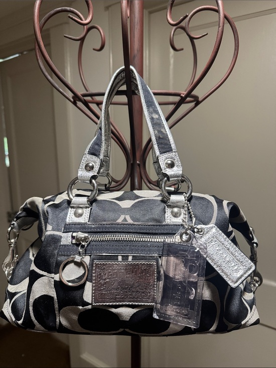 Coach Handbags - Coach Black and Silver Signature Satchel